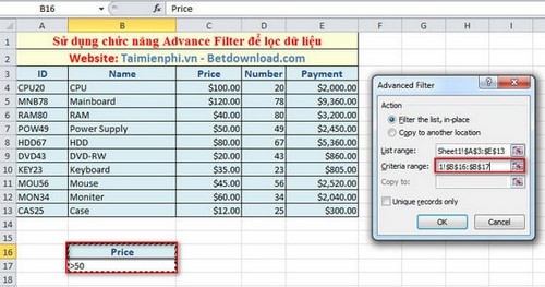 Cách sử dụng Advanced Filter trong Excel 7