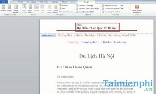 Cách tạo Header và Footer đẹp trong Word 2010