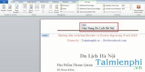 huong dan cach tao header va footer trong word 2010 cu