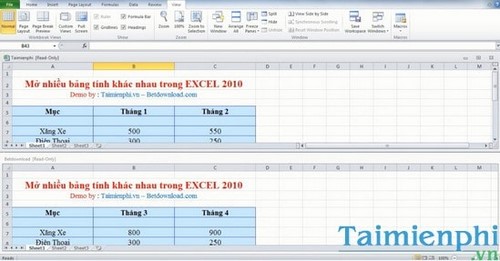 Mở nhiều bảng tính khác nhau trong EXCEL 2007 và 2010