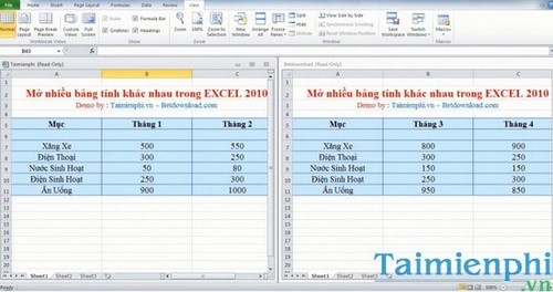 Mở nhiều bảng tính khác nhau trong EXCEL 2007 và 2010