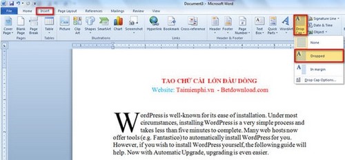 Word - Tạo chữ cái lớn ở đầu dòng trong văn bản Word