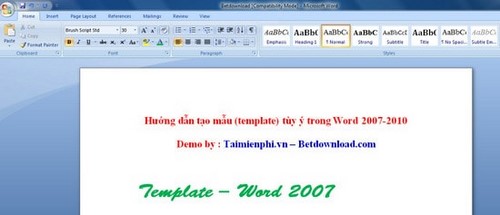 Hướng dẫn tạo mẫu (Template) tùy ý trong Word 2007/2010