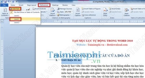 Cách tạo mục lục tự động trong Word