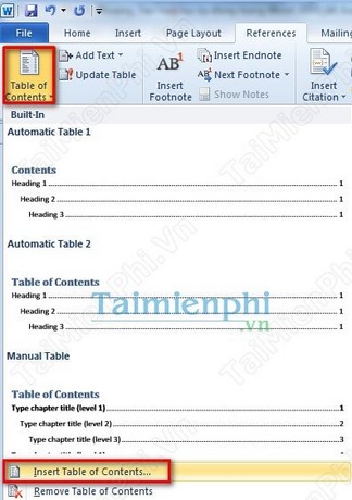 Cách tạo mục lục tự động trong Word