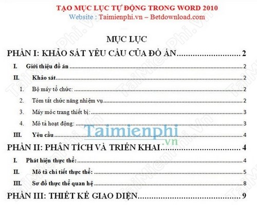 Cách tạo mục lục tự động trong Word