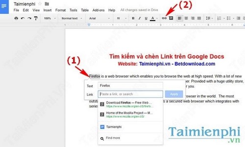 Sử dụng chức năng tìm kiếm và chèn Link trên Google Docs