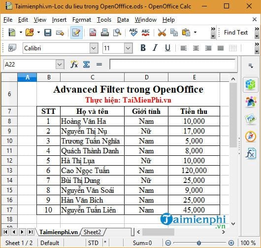 Lọc dữ liệu trong OpenOffice