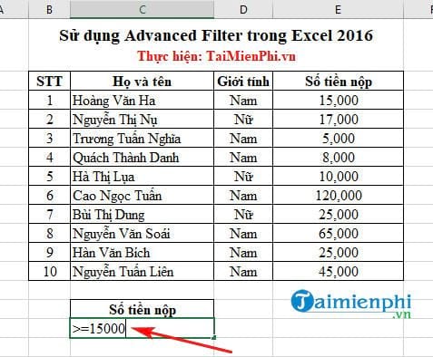 su dung advanced filter trong excel 2016 3