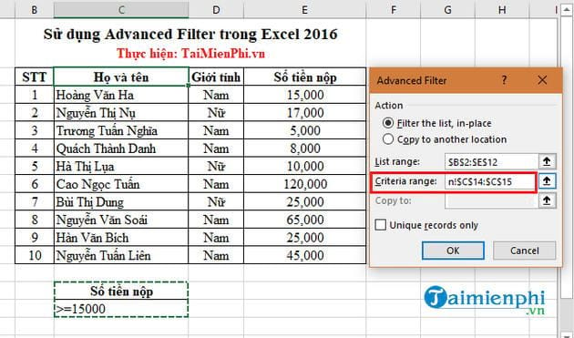 su dung advanced filter trong excel 2016 6