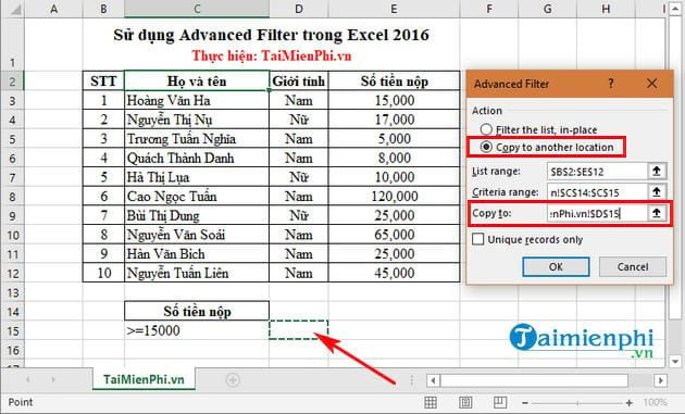su dung advanced filter trong excel 2016 7