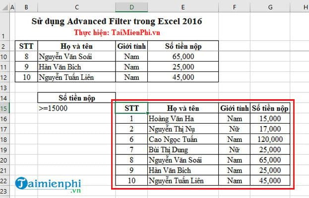 su dung advanced filter trong excel 2016 8