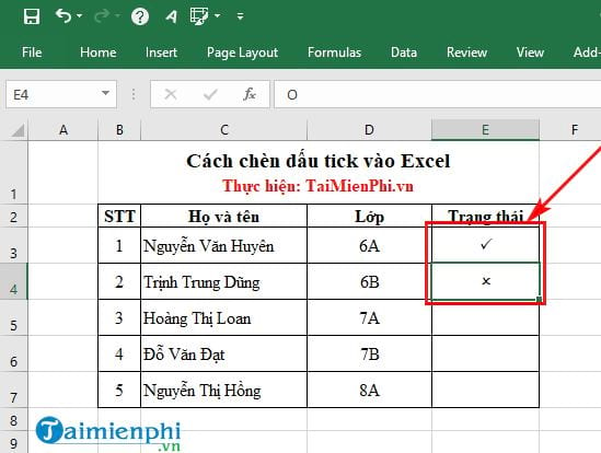 [TaiMienPhi.Vn] Cách chèn dấu tick vào Excel 2016, 2019, 2013, 2010, 2007
