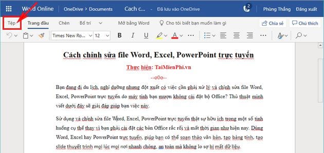 Cách chỉnh sửa file Word, Excel, PowerPoint trực tuyến