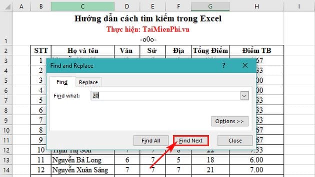 Hướng dẫn cách tìm kiếm trong Excel