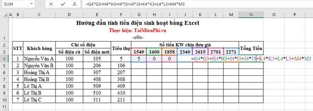 Hướng dẫn tính tiền điện sinh hoạt bằng Excel