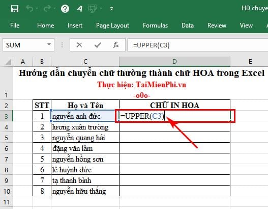 Hướng dẫn chuyển chữ thường thành chữ hoa trong Excel 2016, 2013, 2007