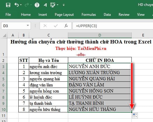 huong dan chuyen chu thuong thanh chu hoa trong excel 6