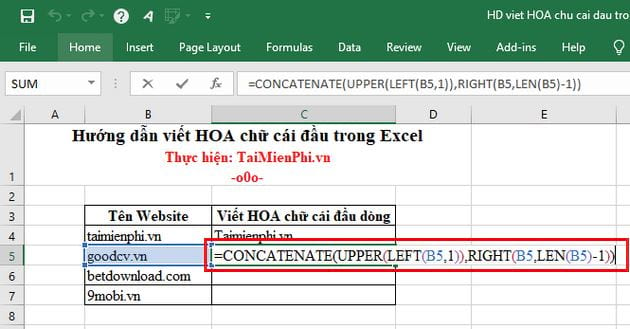 Hướng dẫn viết HOA chữ cái đầu trong Excel 11