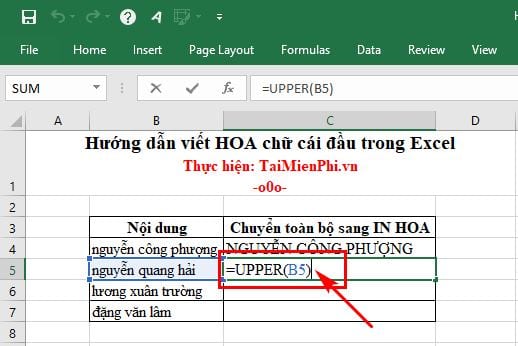 Hướng dẫn viết HOA chữ cái đầu trong Excel
