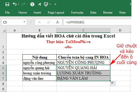 Hướng dẫn viết HOA chữ cái đầu trong Excel 4