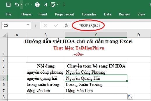 [TaiMienPhi.Vn] Hướng dẫn viết HOA chữ cái đầu trong Excel