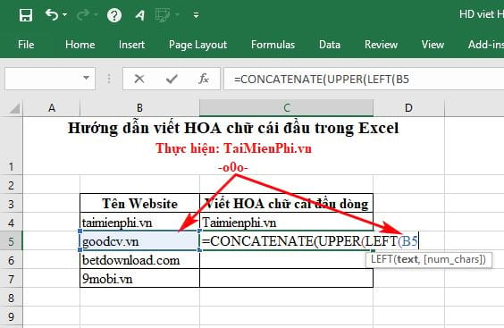 Hướng dẫn viết HOA chữ cái đầu trong Excel 9