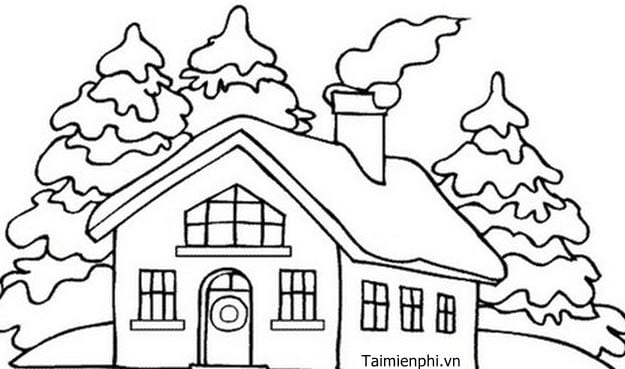 Tranh tô màu ngôi nhà nhiều chi tiết: Cửa ra vào, cửa sổ, mái nhà ...