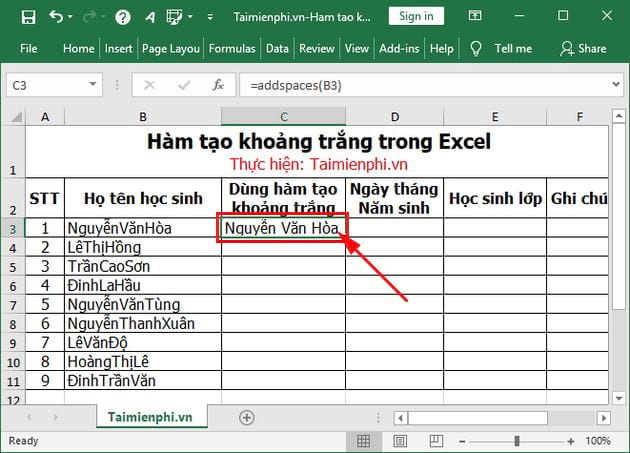 Hàm tạo khoảng trắng trong Excel 14 ham tao khoang trang trong excel 7