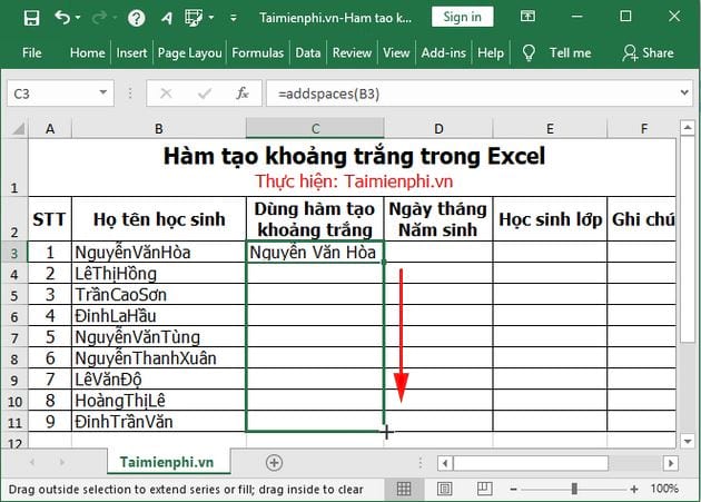 Hàm tạo khoảng trắng trong Excel 15 ham tao khoang trang trong excel 8