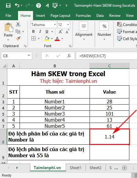 Hàm SKEW trong Excel