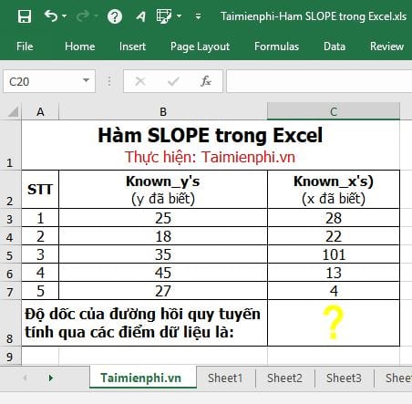 Hàm SLOPE trong Excel