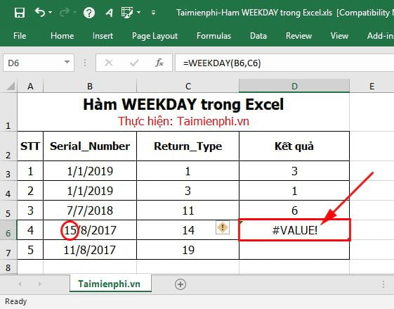 Hàm WEEKDAY trong Excel