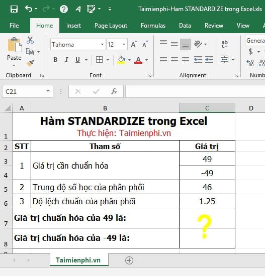 ham standardize trong excel 3