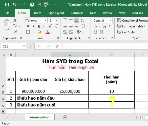 Hàm SYD trong Excel