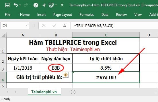 Hàm TBILLPRICE trong Excel