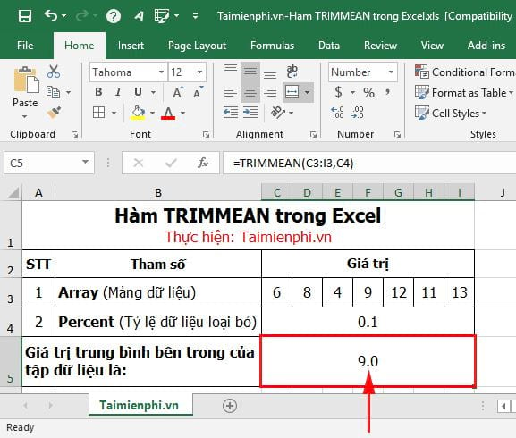 Hàm TRIMMEAN trong Excel