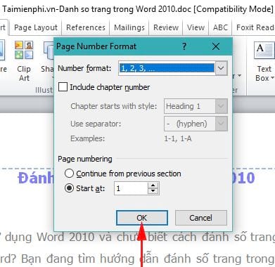 Cách đánh số trang trong Word 2010