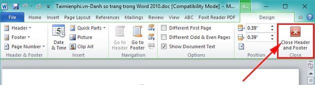 Cách đánh số trang trong Word 2010