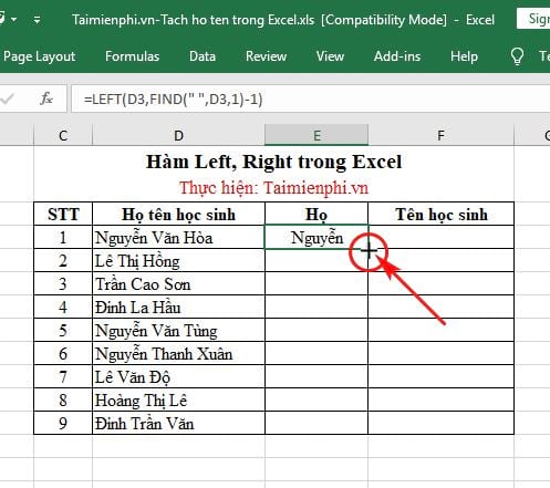 ham tach ho va ten trong excel ham left right 4