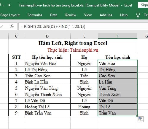 ham tach ho va ten trong excel ham left right 7