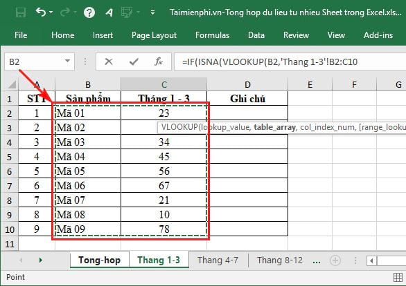 Tổng hợp dữ liệu từ nhiều Sheet trong Excel 3
