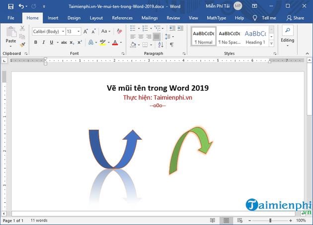 Cách vẽ mũi tên trong Word 2019