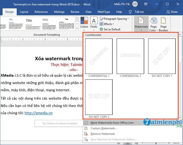 Xóa Watermark trong Word 2019: Với tính năng mới trong Word 2024, bạn có thể loại bỏ watermark trong Word 2019 một cách dễ dàng hơn. Những chi tiết đáng kể trong tài liệu của bạn sẽ được đẩy lên hàng đầu và trở thành điểm nhấn, thu hút sự chú ý của người đọc. Xem thêm hình ảnh để tận hưởng sức mạnh của tính năng này.