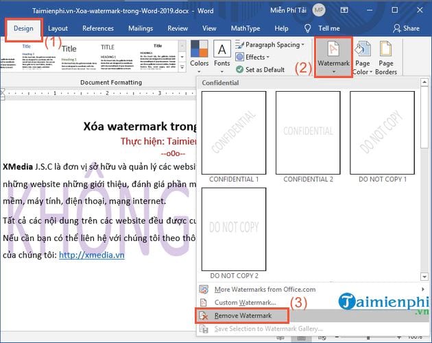cach xoa watermark trong word 2019
