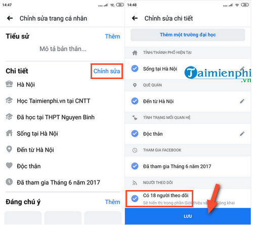 Cách hiển thị số người theo dõi trên facebook bằng điện thoại