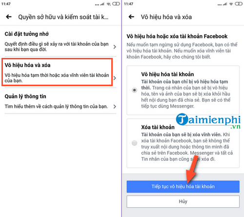 Cách xóa tài khoản Facebook trên điện thoại iPhone, Android