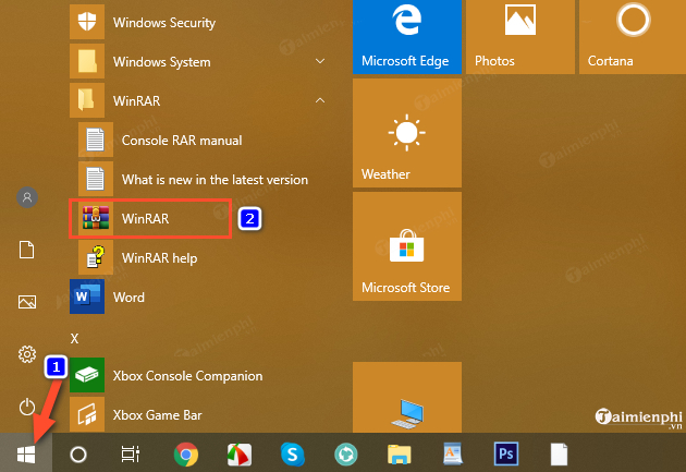 Cách thêm winrar vào thanh tác vụ menu bắt đầu trong Windows 10 7