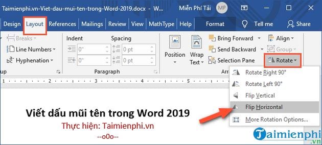 Cách viết dấu mũi tên trong Word 2019