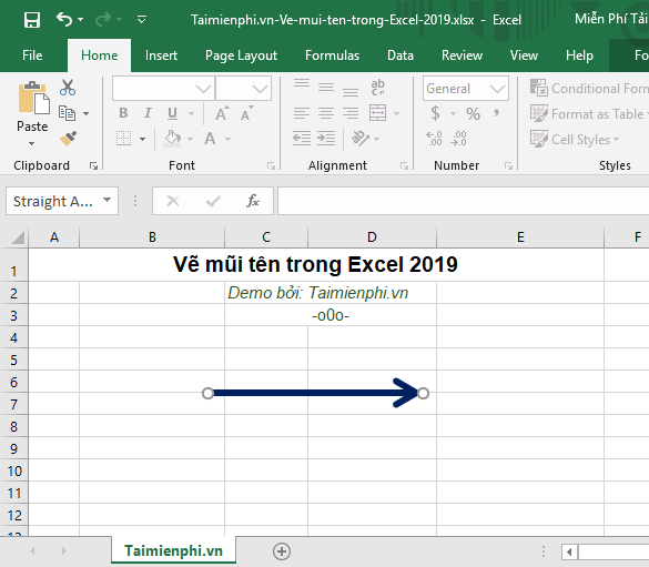 Cách vẽ mũi tên trong Excel 2019